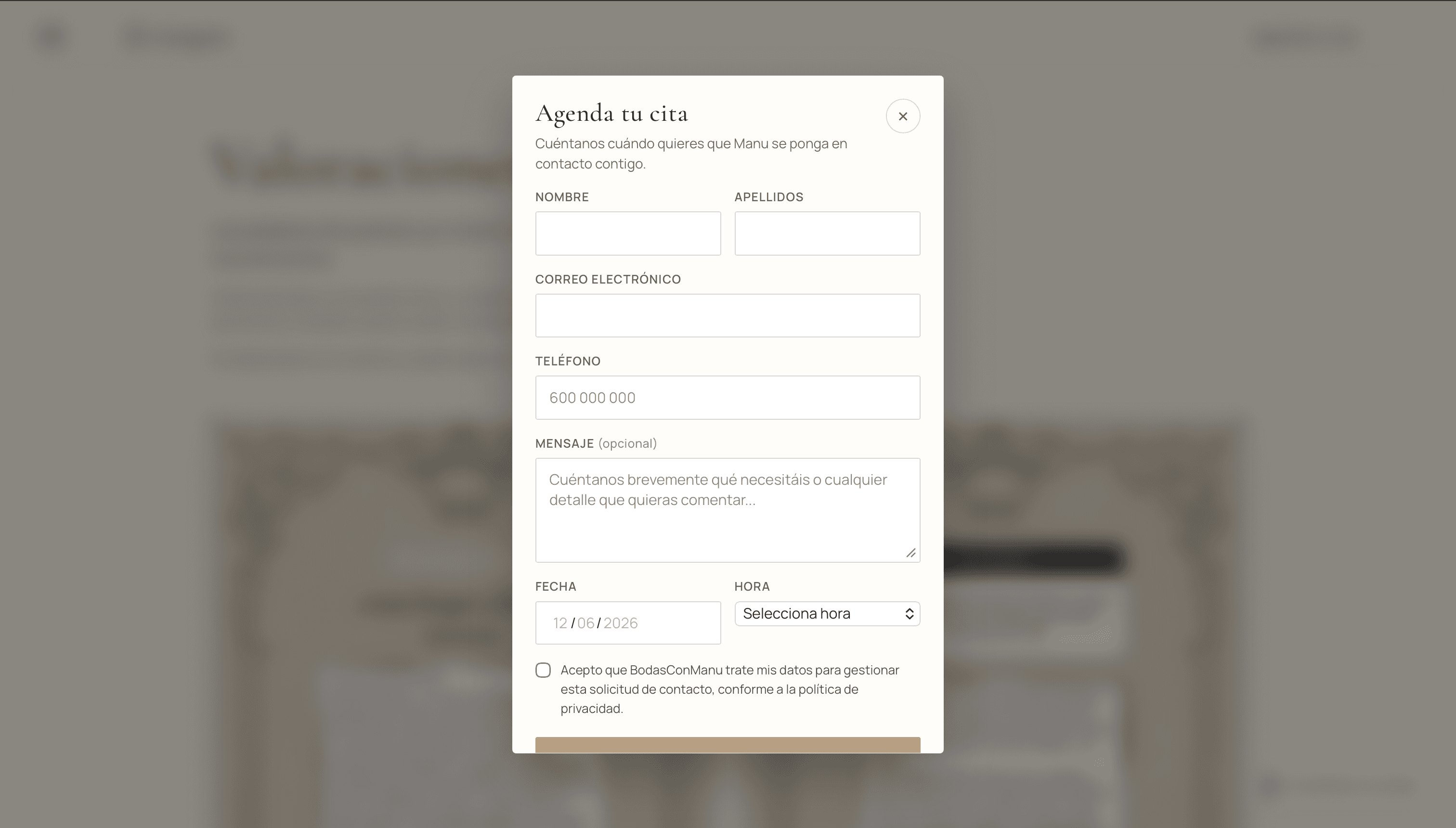 Formulario para agendar cita